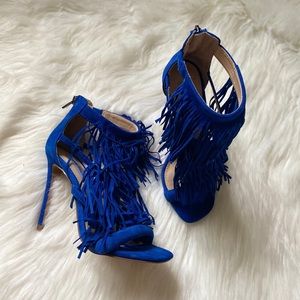 Blue Suede Tassel Heels